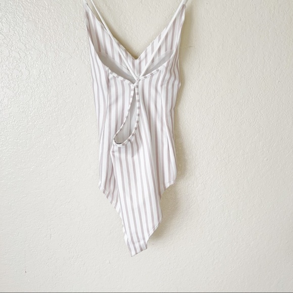 David Lerner Straight Tank Bodysuit in White & Blush Stripe size small - Picture 8 of 11